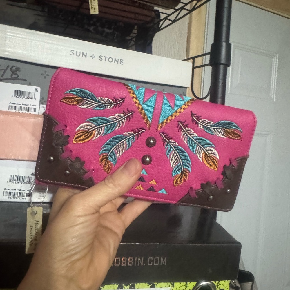 Montana West Pink and Brown Feather Wallet